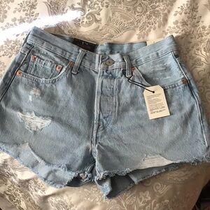 Levi's 501 High Rise Button Fly Light Blue Distressed Jean Shorts